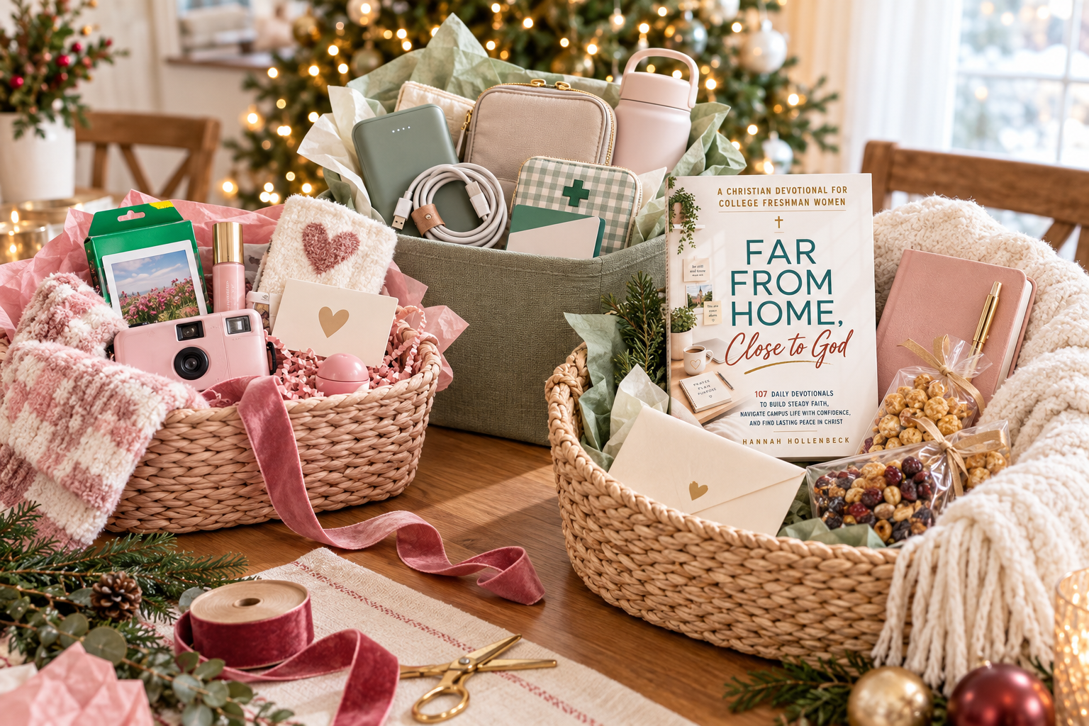 Three Christmas gift baskets for a high school senior girl